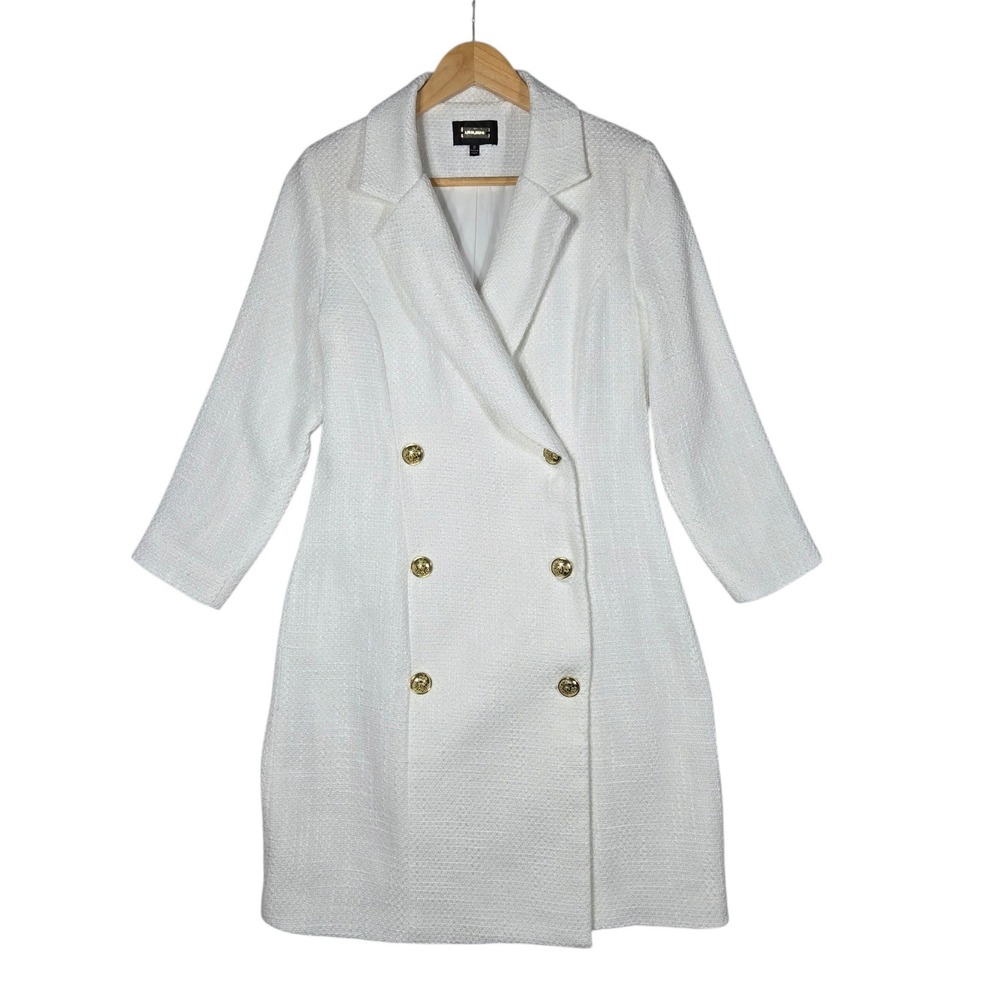 Alexa Admor Coat Womens 8 White Double Breasted Gold Button Textured Blazer